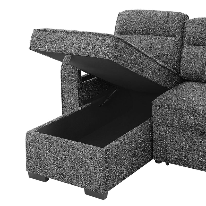 Mitchell - Reversible Sofabed With Storage Chaise, USB And Cup Holders - Dark Gray