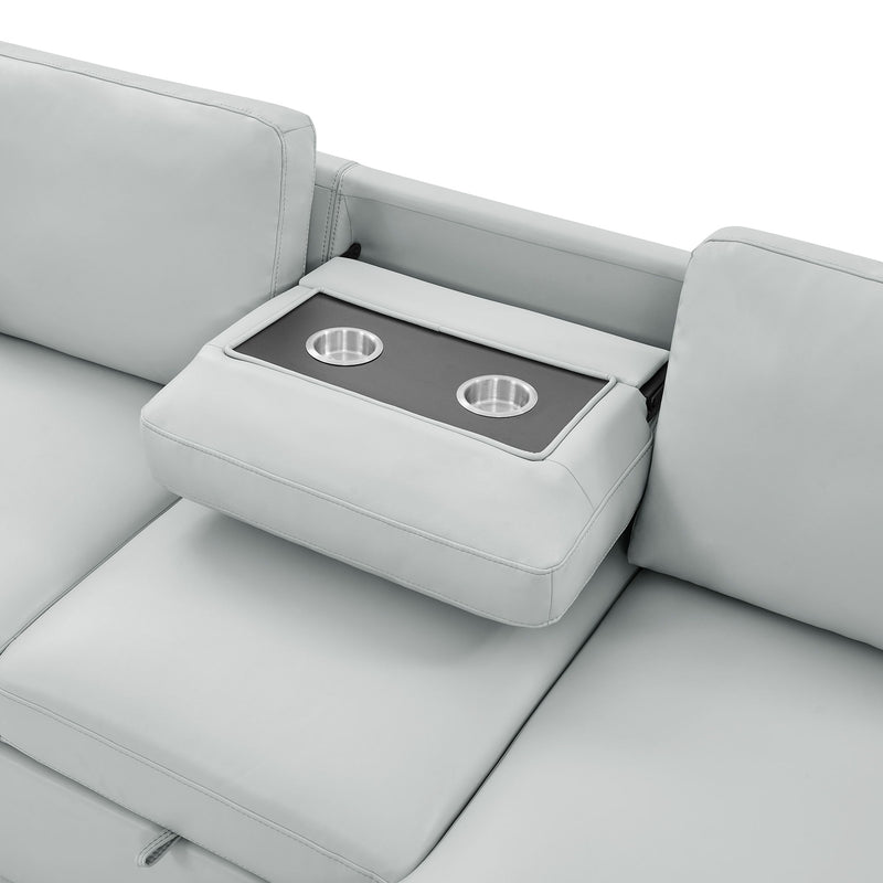 U0212 - Reversible Sofa Bed Loveseat With Pop-Up Sleeper With Drop Down Table - Silver