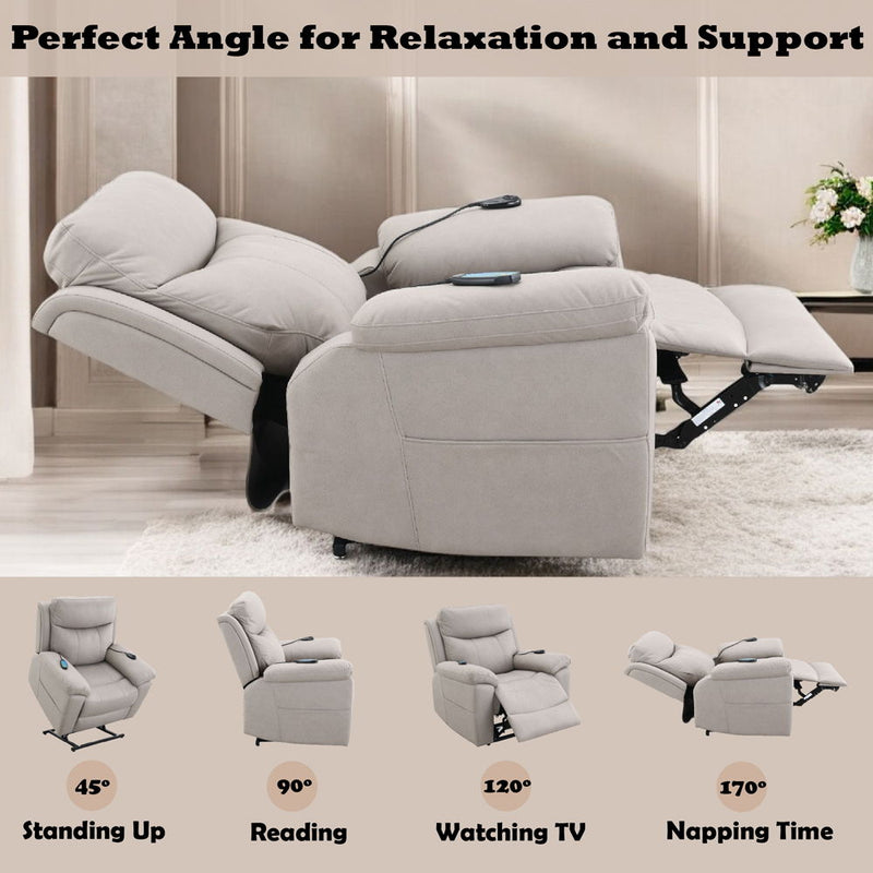 Chriki - Power Recliner With Lift & Heating & Massage - Beige Chenille & Black