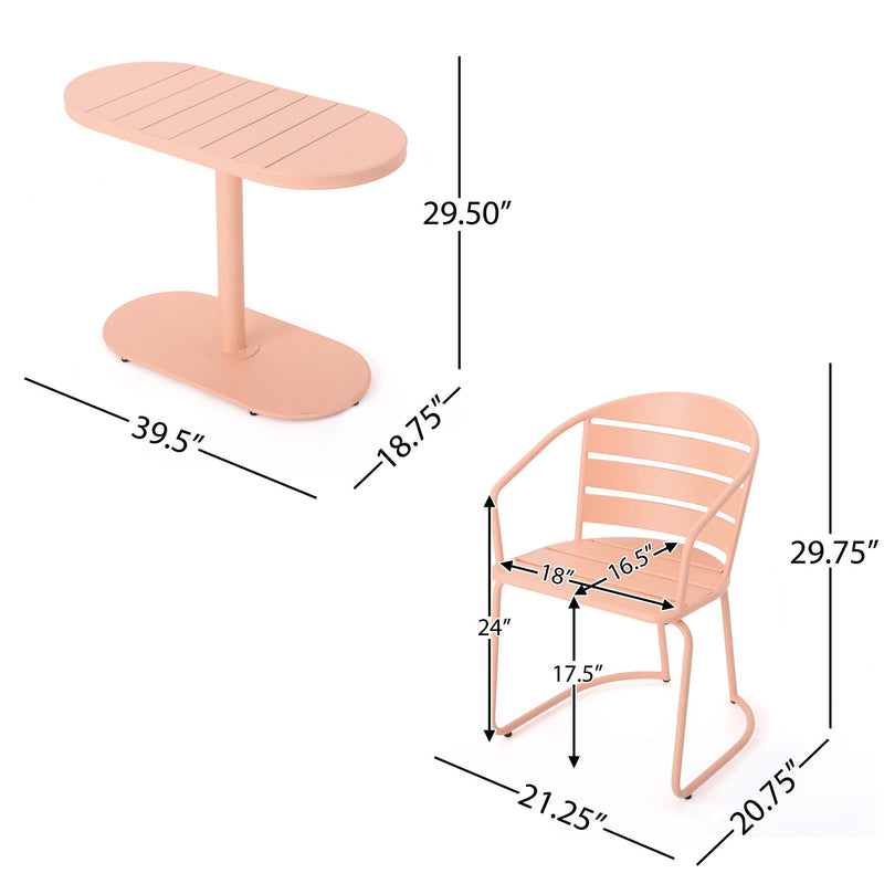 3 Piece Elegant Outdoor Bistro Set With 2 Chairs And Oval Table