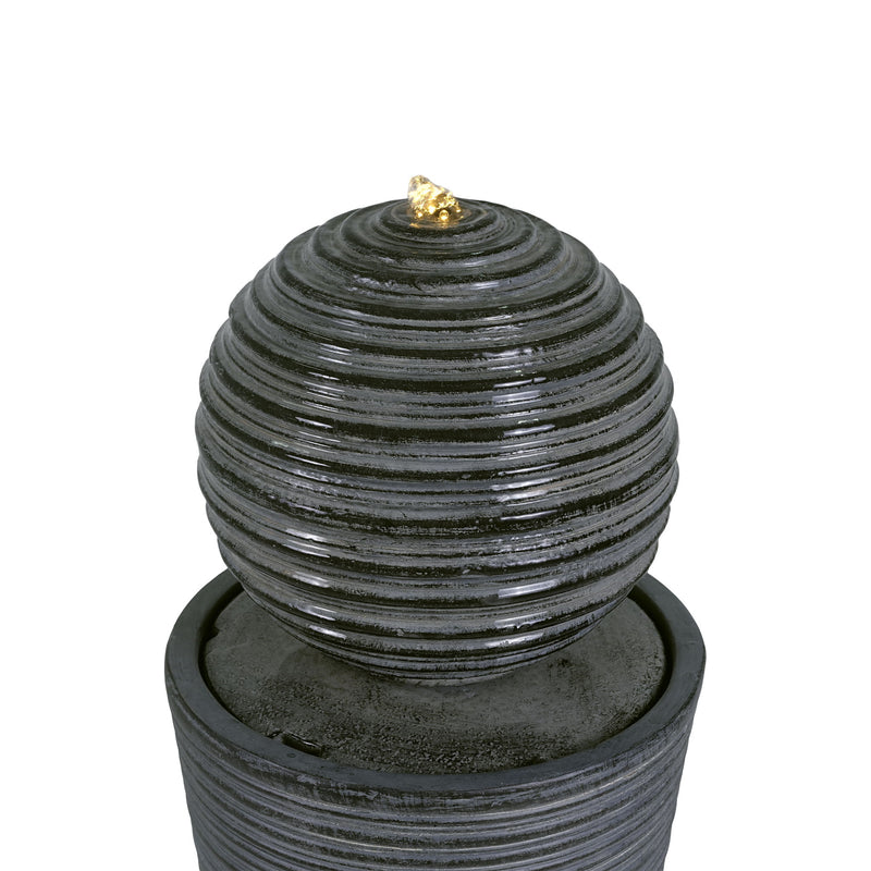 31.5" Tall Striped Column Fountain With LED Light Design For Outdoor Spaces - Gray
