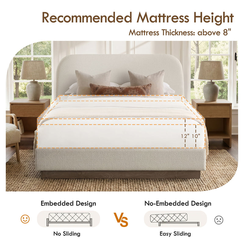 Linton - Queen Size Upholstered Platform Bed - Cream White / Light Grey / Camel Oak