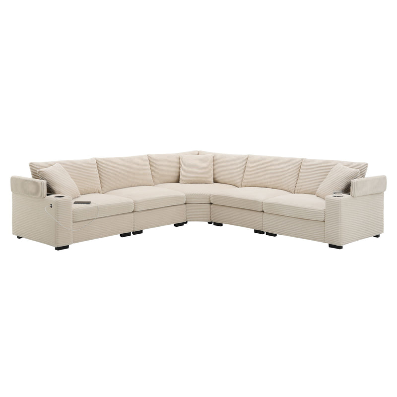 Convertible L Shaped Sectional Corner Couch With Armrest Storage Cup Holders USB Charger, Irregular Corner Oversized Comfy Modular Sofa