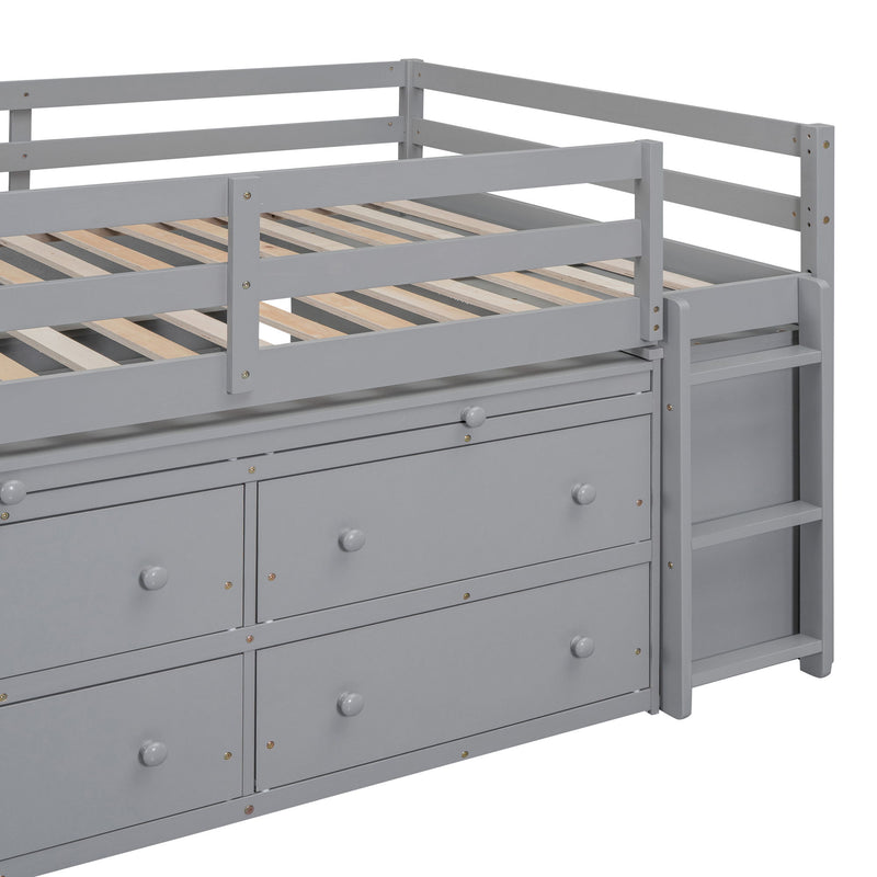 Loft Bed With Retractable Writing Desk And 4 Drawers, With Lateral Portable Desk And Shelves