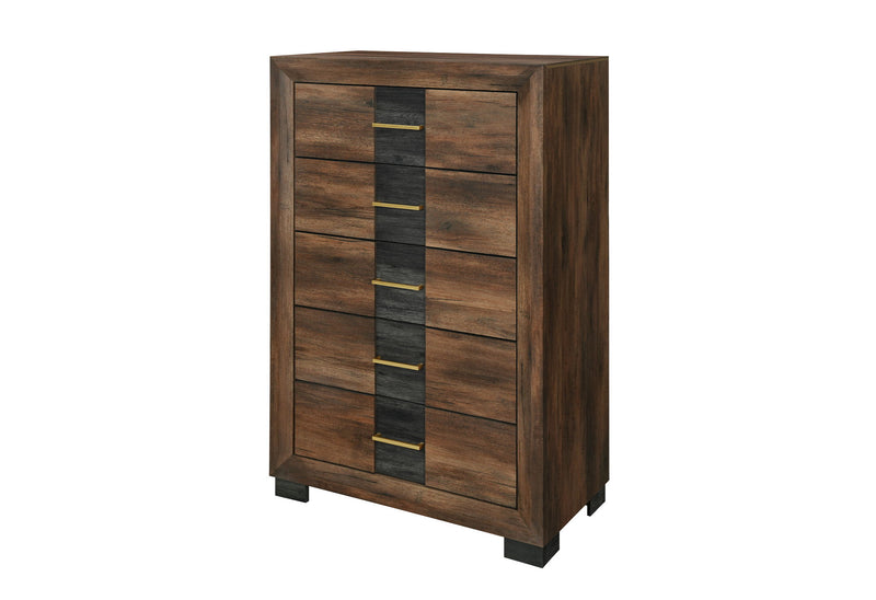 Optimus - 5 Piece King Bedroom Set - Black / Brown