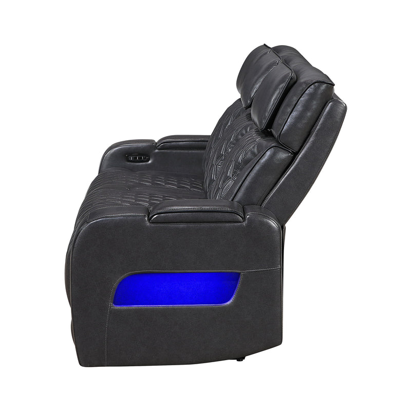 U8611 - Power Reclining Sofa With Power Headrest And LED / Power Console Reclining Loveseat With Power Headrest, LED And Speaker / Power Recliner With Power Headrest And LED - Charcoal