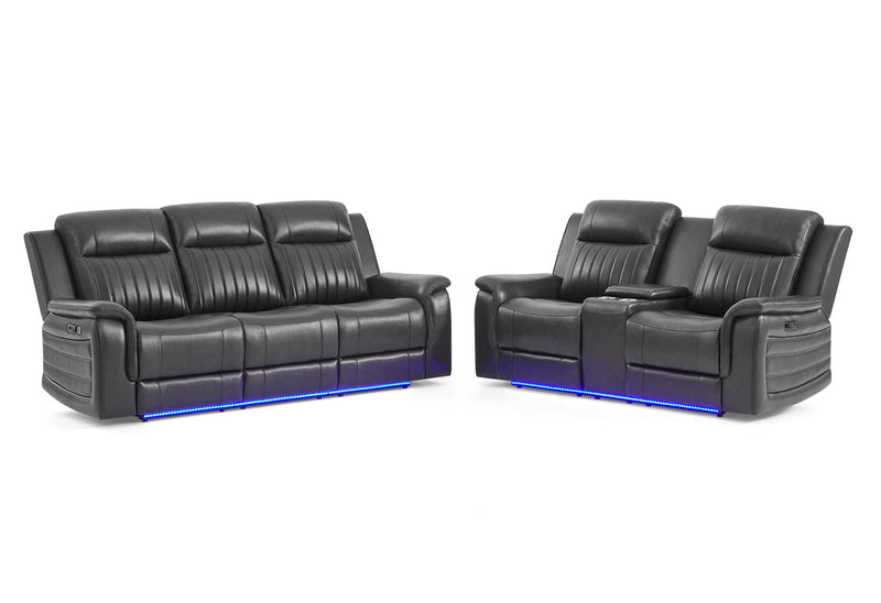 U8879 - 2 Piece Living Room Set (Power Reclining Sofa With LED And Global Surround System And Power Console Reclining Loveseat) - Charcoal