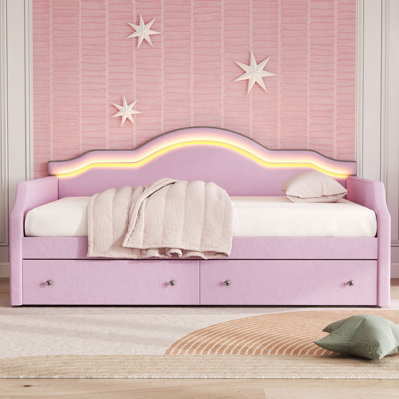 Upholstered Daybed With LED Lights And 2 Drawersme