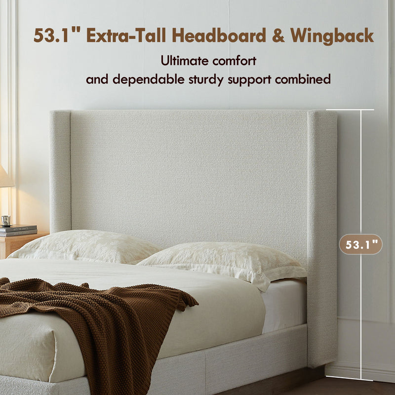 Hosford - Minimalist Upholstered Wingback Bed With Wood Base Platform
