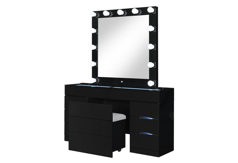 Ella - Vanity Set With Storage Stool - Black