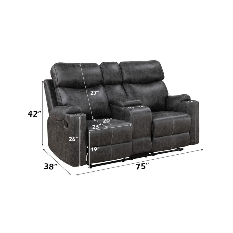Hirah - Motion Loveseat With Console & USB Port - Dark Gray Polish Microfiber