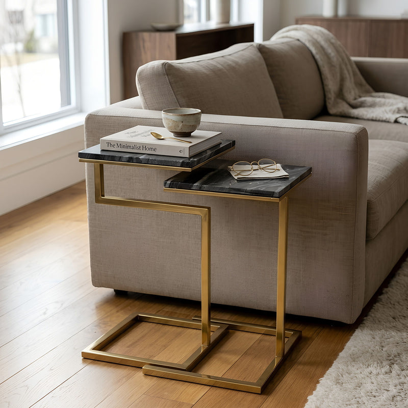 Chamblee - 2 Piece Square Nesting C - Table Set - Gold / Black