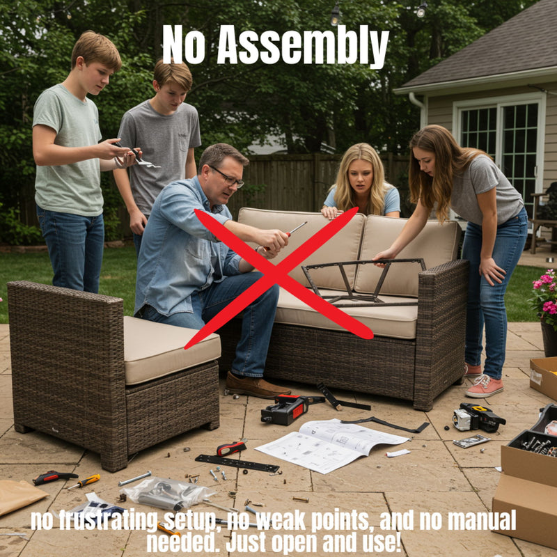 6 Person Outdoor Sofa Set With Premium Cushions, All Weather Wicker - Dark Blue / Gray Mix