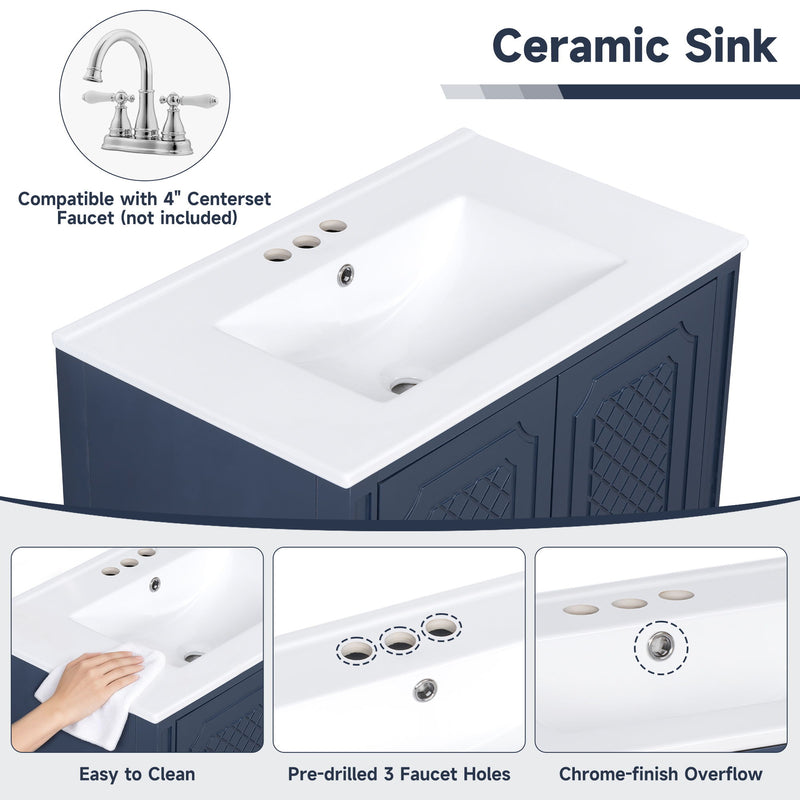 Tocador de baño con lavabo, puerta de cierre suave, almacenamiento multifuncional