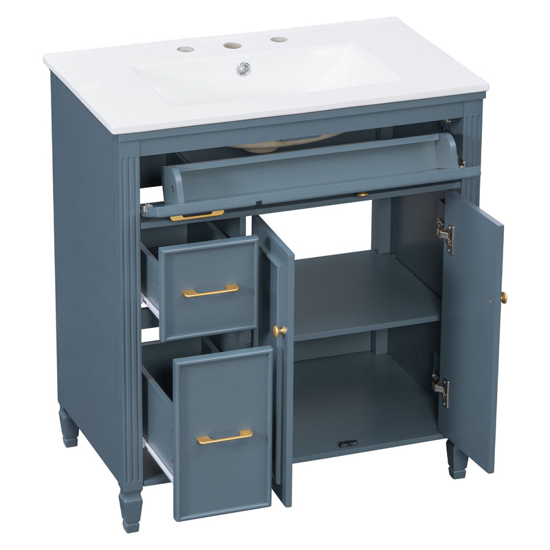 Freestanding Bathroom Vanity With Sink, Soft Close Door, Tip Out Drawer
