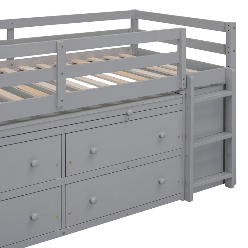 Loft Bed With Retractable Writing Desk And 4 Drawers, With Lateral Portable Desk And Shelves