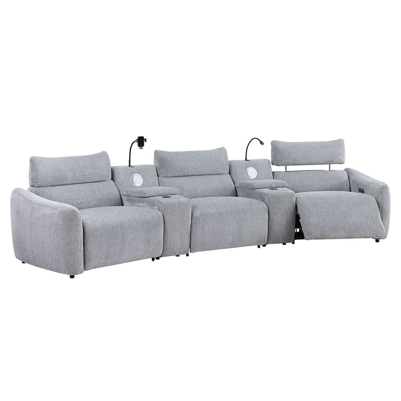 Fullar - Modular Console With Wireless Charger - Light Gary Chenille