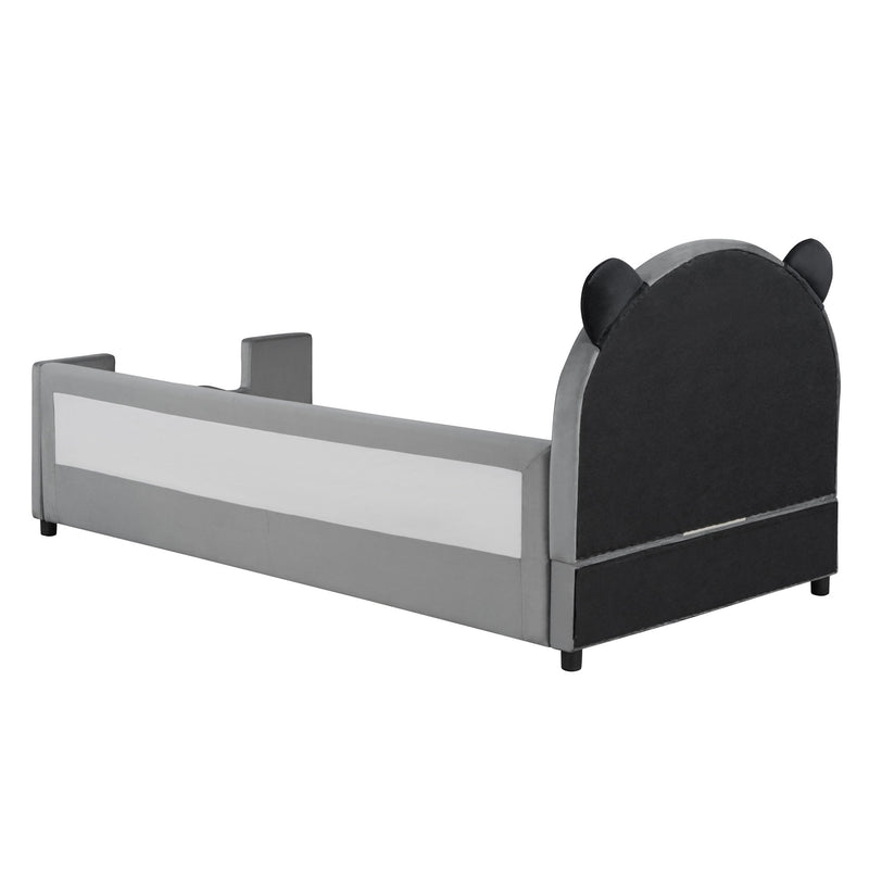 Upholstered Daybed With Bear Shaped Headboard, Hydraulic System And Breathable Fence