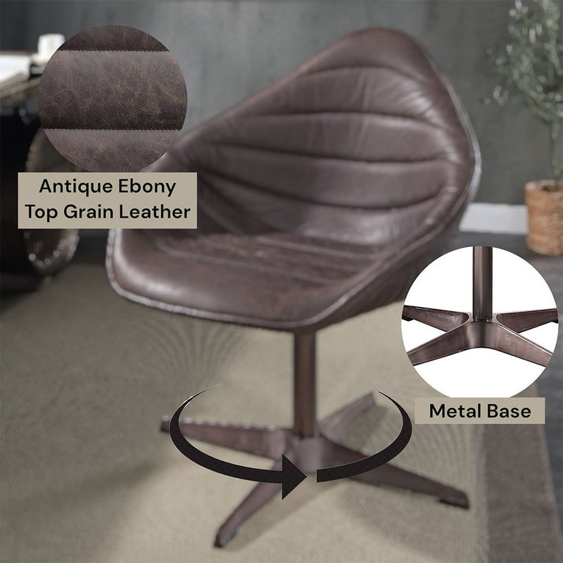 Pipino - Accent Chair With Swivel - Antique Ebony Top Grain Leather