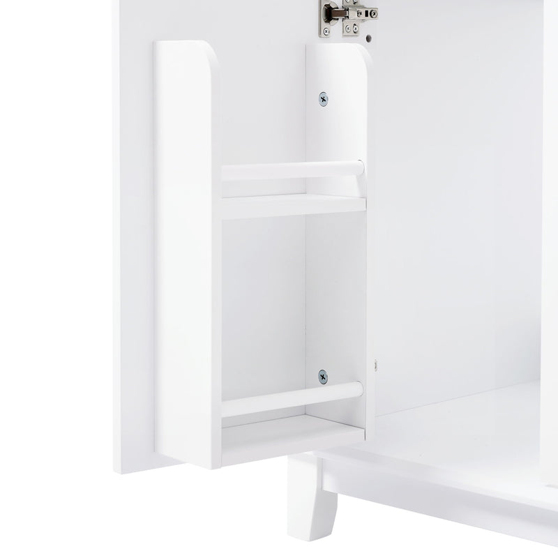 Bathroom Vanity Cabinet Only, 3 Drawers & 4 Doors & Double Layer Shelves - White