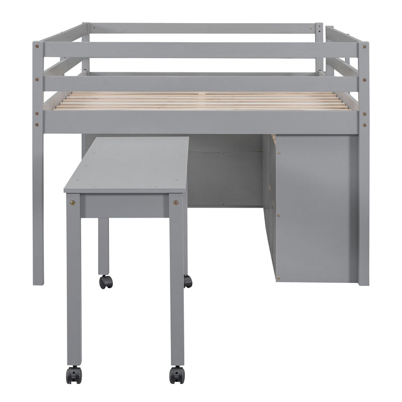 Loft Bed With Retractable Writing Desk And 4 Drawers, With Lateral Portable Desk And Shelves