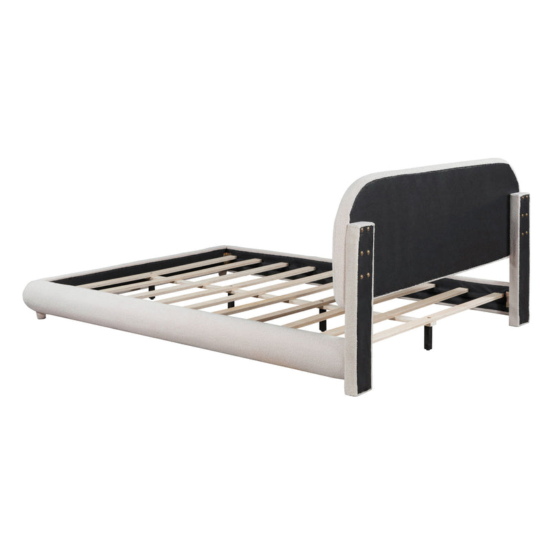 Upholstered Platform Bed With Thick Solid Frame And Stylish Curve-Shaped Design