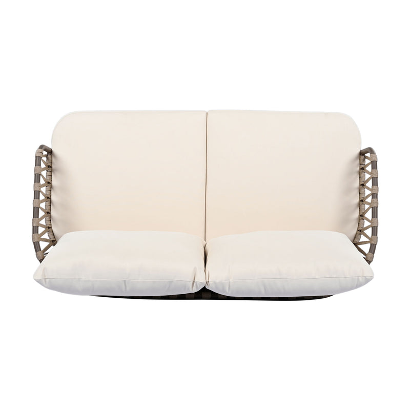 4 Piece Outdoor Patio Furniture Set, Metal Chairs With Woven Rope U Shaped Backrest