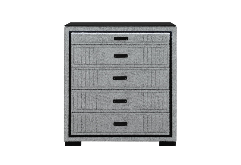 Isabella - 5 Piece Queen Bedroom Set (Queen Bed With LED, TV Lift, Bluetooth Speaker And Firpeplace Crystal) - Gray