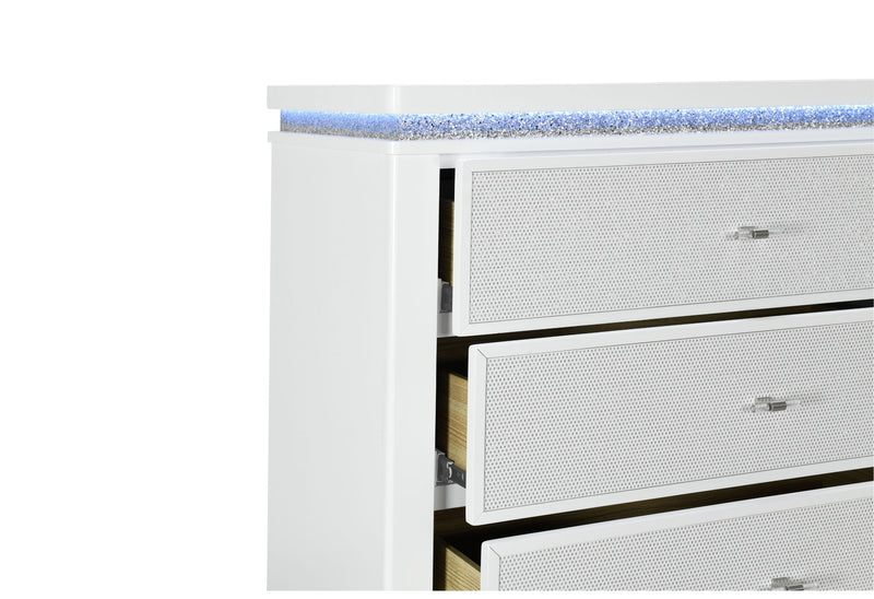 Alina - 5 Piece King Bedroom Set With LED, Cooler, Speaker And USB - White