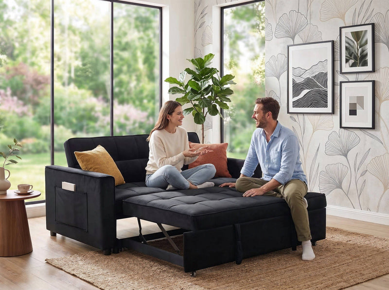 Maeve - Convertible Sleeper Loveseat With Tufting and Side Pocket - Black