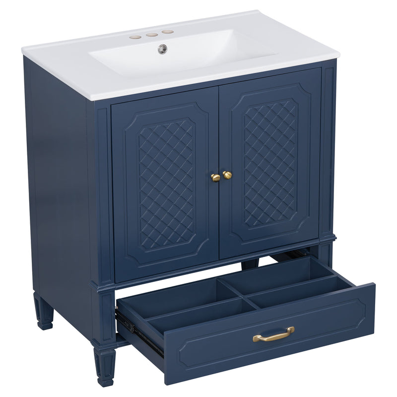 Tocador de baño con lavabo, puerta de cierre suave, almacenamiento multifuncional