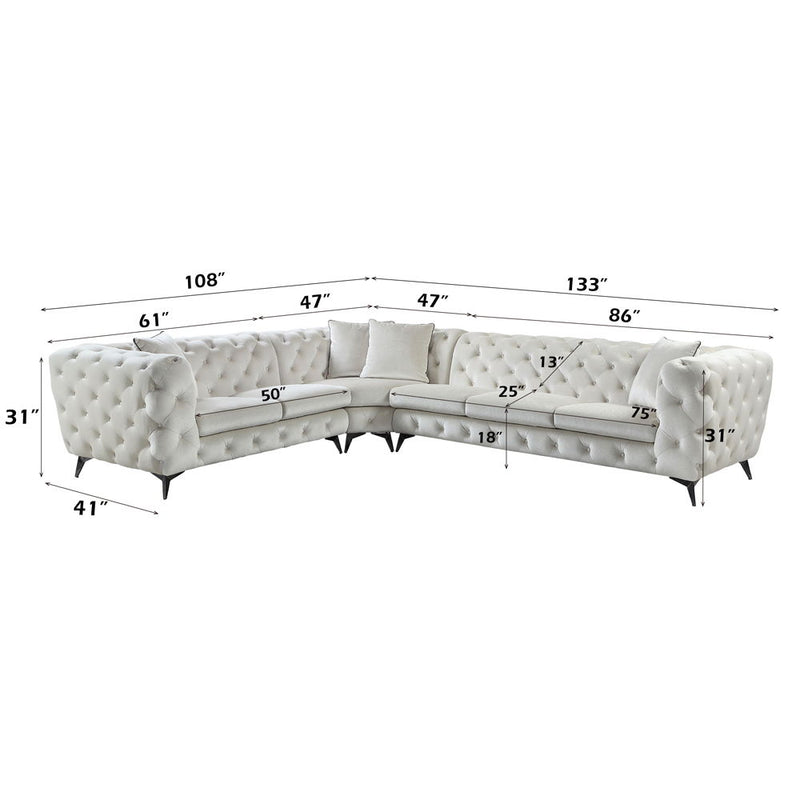 Atronia - Sectional Sofa With 4 Pillows - Beige Fabric