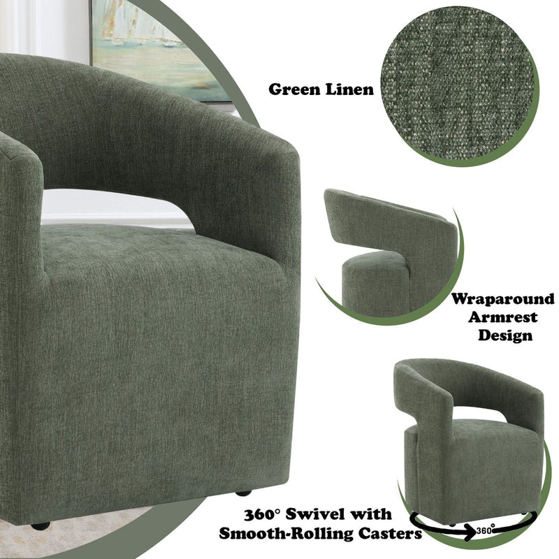 Libni - Arm Chair With Casters - Green Linen