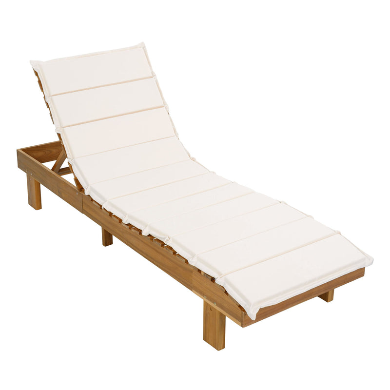 Chaise Lounge With Multi Fold Cushion, 3 Position Adjustable Backrest For Patio - Beige / Teak