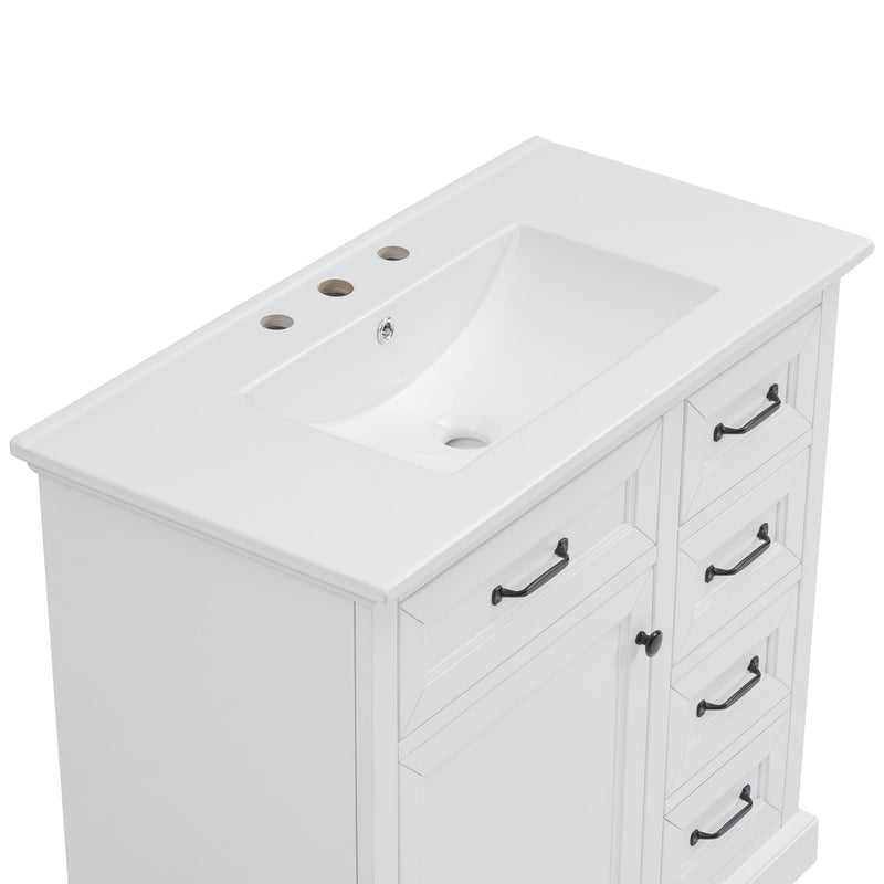 36" Bathroom Vanity With Sink, 2 Tip-Out Drawers, Soft Close Hinges