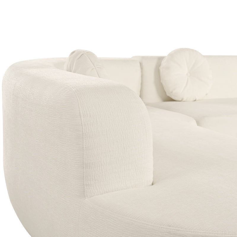 Extra Large Sectional Sofa Soft Fabric Upholstery, Elegant Curved Design With 3 Round Cushions, High - Resilience Foam For Ultimate Comfort - Beige