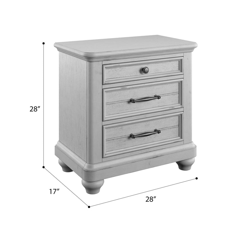 Mesa de noche de 3 cajones con USB - Gris - Madera
