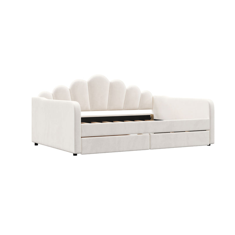 Shell Shaped Upholstered Daybed Frame With Slats