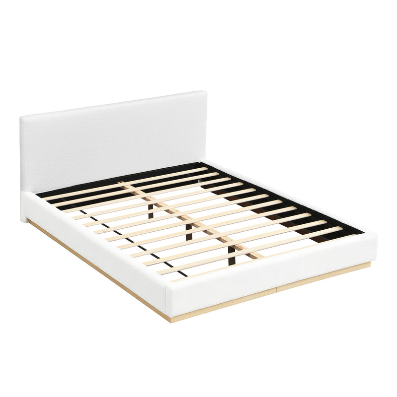Queen Upholstered Bed - Natural / White
