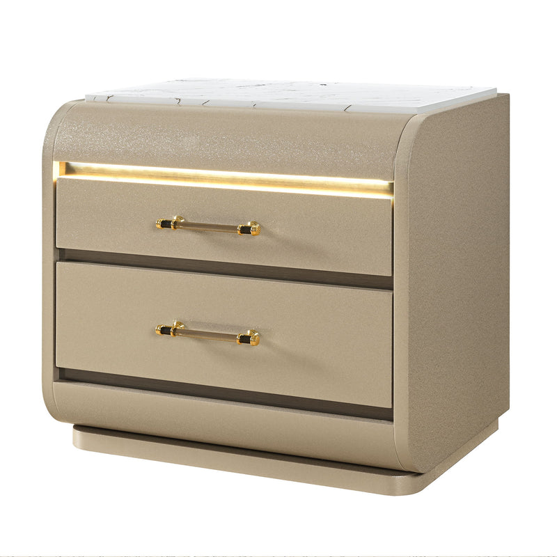 Gigi - Nightstand With LED Lighting For Bedroom Storage - Gold