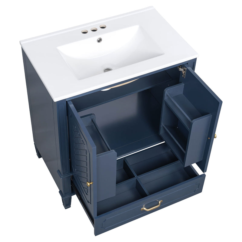 Tocador de baño con lavabo, puerta de cierre suave, almacenamiento multifuncional