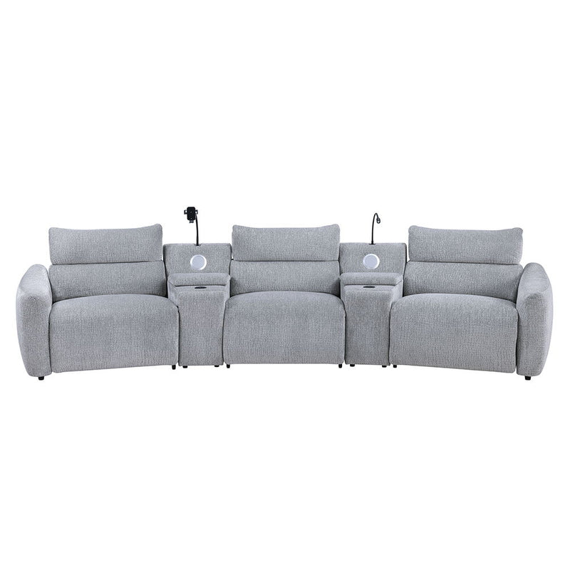 Fullar - Modular Console With Speaker & Cup Holder - Light Gary Chenille