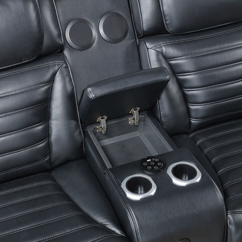 Ephron - Power Motion Loveseat With Console, Power Headrests, LED & Speakers - Black