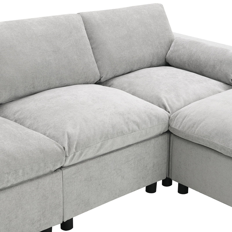 Modular Sectional With Storage Pockets, 5 Seat U Shaped Couch Set With Pillows, Free Combination Modern Cloud Sofa With 2 Movable Ottoman