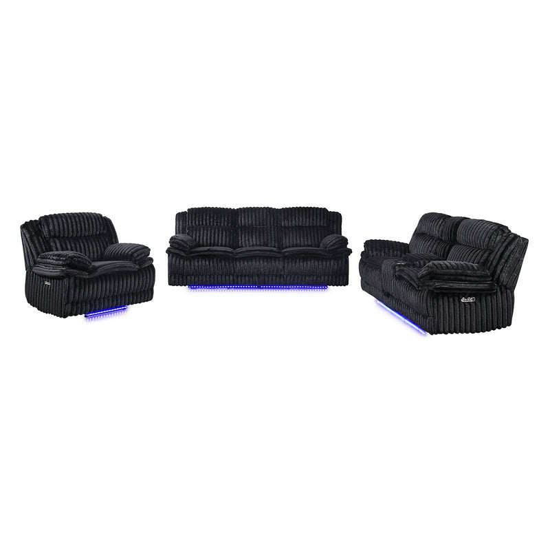 Winston - Power Reclining Sofa With LED Lighting, Hidden Drawer, And Drop Down Table - Black
