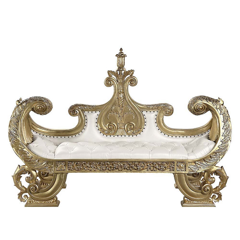 Bernadette - Bench - White Synthetic Leather Fabric & Gold