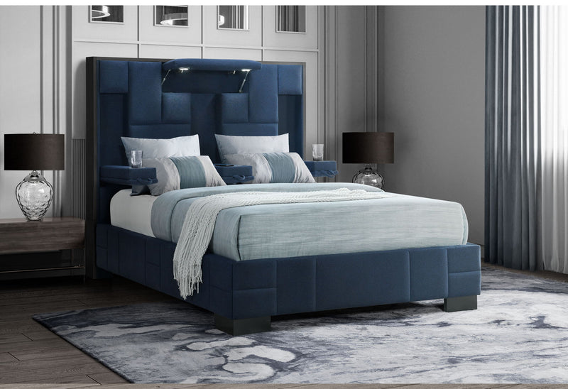 Oscar - Queen Bed Without Wood Trim - Navy Blue