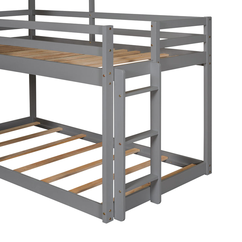 Bunk Bed Wood Bed & Roof, Window, Guardrail, Ladder