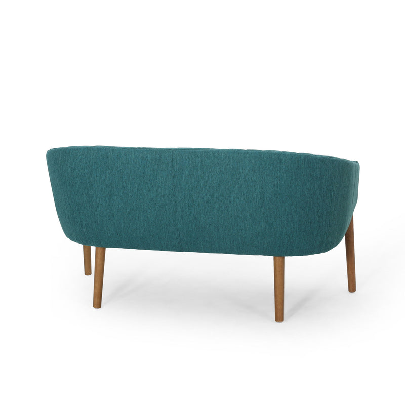 Mid Century Modern Loveseat With Channel Stitched Backrest