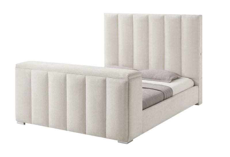 Serenity - King Bed With Speaker, TV Lift, Fireplace - Cream